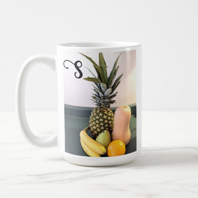 Foto von Früchten mit Bibelverse Custom Initial Kaffeetasse (Links)