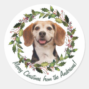 Foto von Haustier Familienname Frohe Weihnachten G Runder Aufkleber