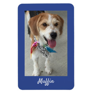 Foto von Haustier oder Kind & Name, tiefblau Magnet