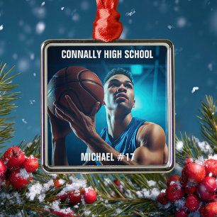 Foto von High School Basketballspieler Weihnachten Ornament Aus Metall