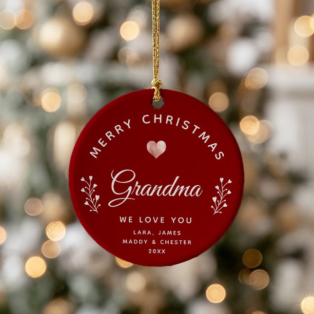 Foto von Merry Christmas Grandma Rose Gold Maroon Keramik Ornament (Von Creator hochgeladen)