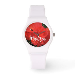 Foto von Orange Double Hibisken Individuelle Name Armbanduhr