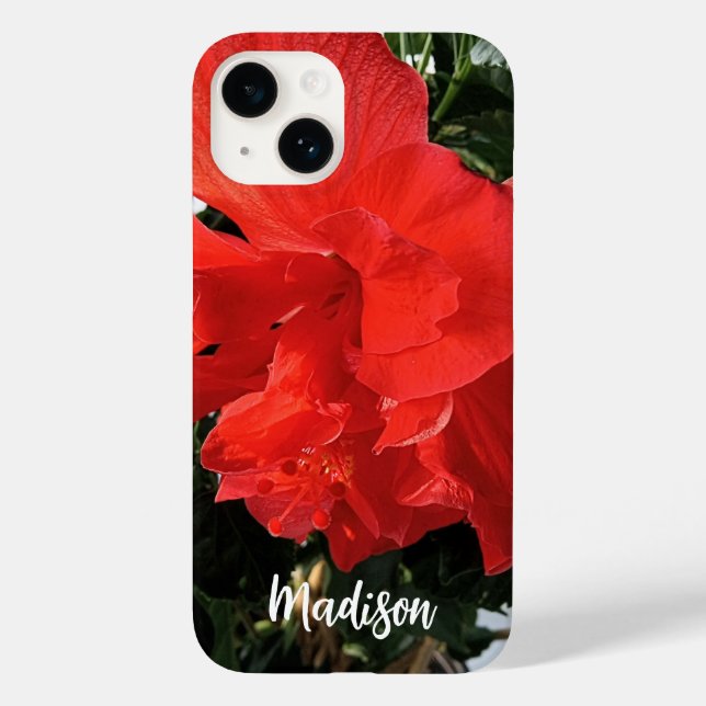 Foto von Orange Double Hibisken Individuelle Name Case-Mate iPhone 14 Hülle (Rückseite)