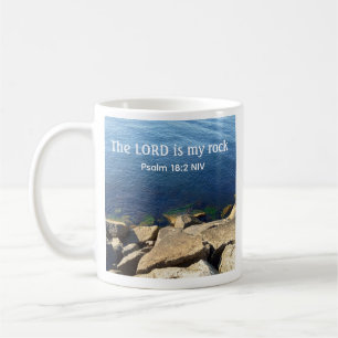 Foto von Ozean Gott ist mein Fels Bibelvers Blau Kaffeetasse
