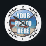 Foto von Personalized Fancy Frame Runde Wanduhr<br><div class="desc">Foto von Personalized Fancy framed wall clock from Ricaso</div>