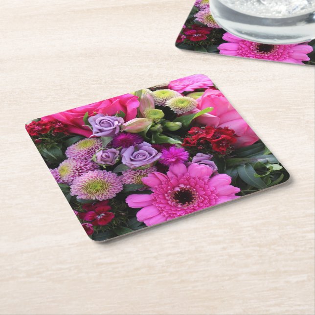 Foto von rosa und violettem Blumenstrauß Rechteckiger Pappuntersetzer (angewinkelt)