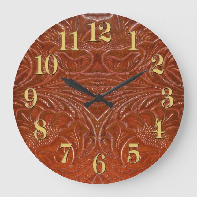 Foto von Rustikal geschliffen, Leder-Look Design Große Wanduhr (Vorderseite)