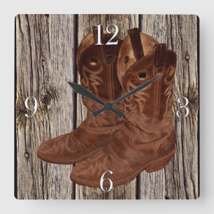 Foto von rustikalem, gewittertem Holz und Cowboyst Quadratische Wanduhr