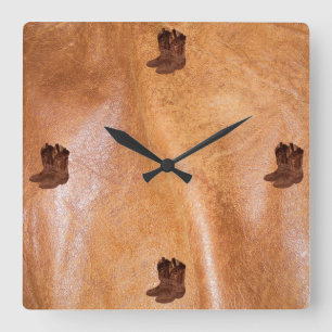 Foto von Rustikalen Tanned Leather & Real Cowboy B Quadratische Wanduhr