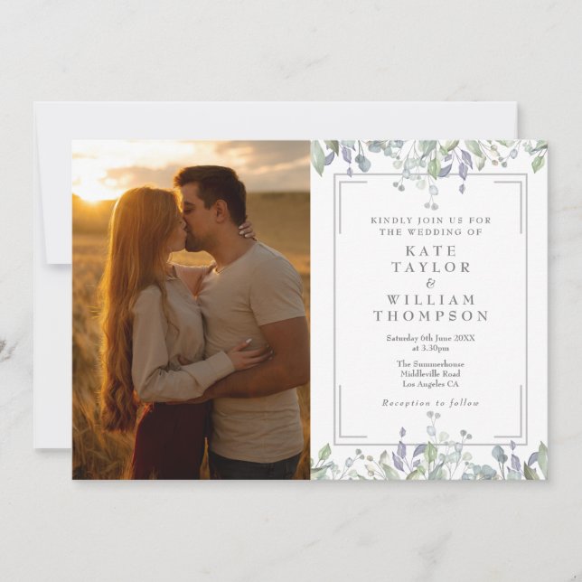 Foto von Sage und Lilac in einer Hochzeit Einladung (Vorderseite)