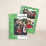 Foto von Script Merry Christmas Modern Off Center Feiertagskarte<br><div class="desc">Aquarellgrüne Streifen - Benutzen Sie ein Foto für die Vorderseite und 2 Fotos für die Rückseite - Machen Sie einen einzigartigen und trendigen Weihnachtsgrüßen mit einem hellen und fröhlichen Wasserfarbenstreifen-Muster auf der Rückseite. Wenn Sie etwas bewegen möchten,  klicken Sie auf die Schaltfläche Anpassen,  um Änderungen vorzunehmen.</div>