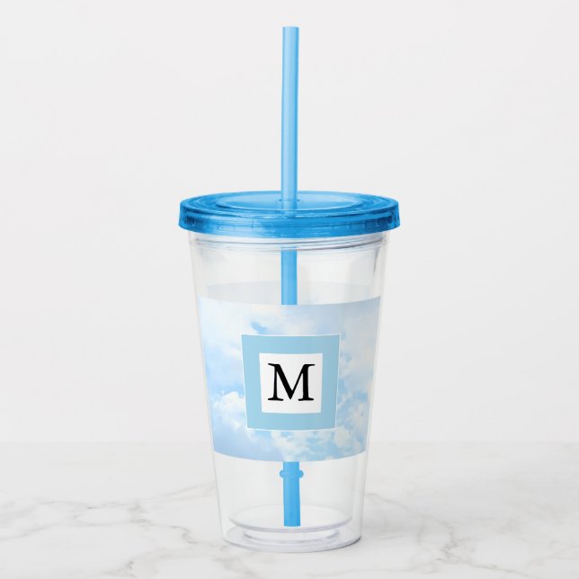 Foto von Soft Blue Sky Custom Single Initial Acryltrinkbecher (Vorderseite)