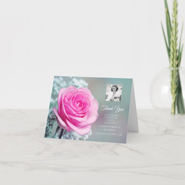 Foto von Sympathy Thank You Elegant Pink Rose Dankeskarte (Vorderseite)