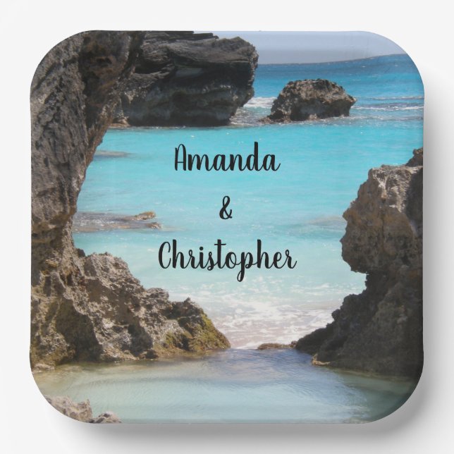 Foto von Tropical Island Coast & Sea Wedding Pappteller (Vorderseite)