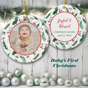 Foto-Vorlage Holly-Rand Neues Baby Weihnachten Keramik Ornament