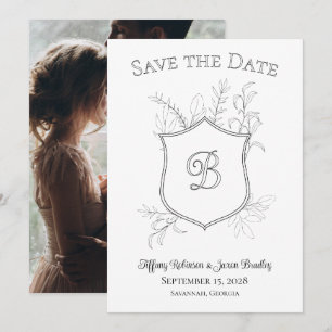 Foto Wappen Monogramm Klassisch Schwarz und Weiß Save The Date
