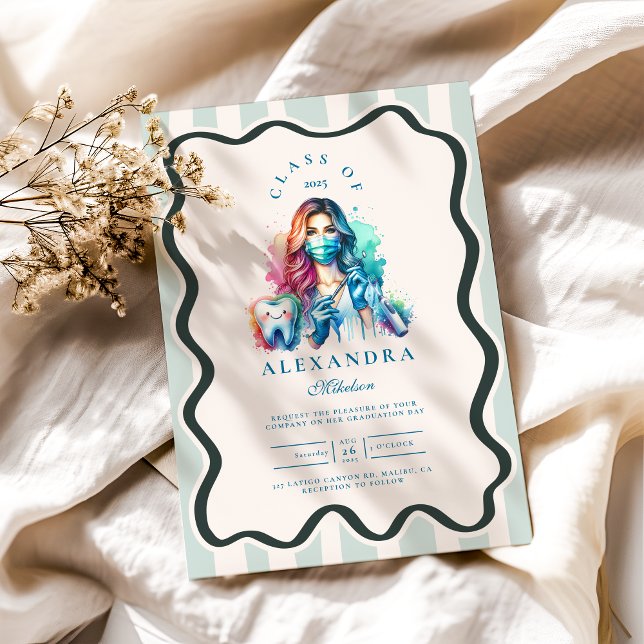 Foto Wasserfarbe Weibliche Zahnärztin Abschluss Einladung (Von Creator hochgeladen)