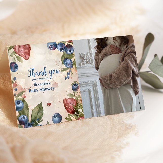 Foto Watercolor Berry Sweet Baby Dusche Dankeskarte (Von Creator hochgeladen)