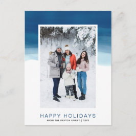 Foto "Watercolor Blue Wave Happy Holiday" Postkarte