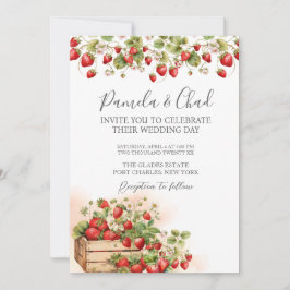 Foto Watercolor Erdbeeren QR Code Hochzeit Einladung