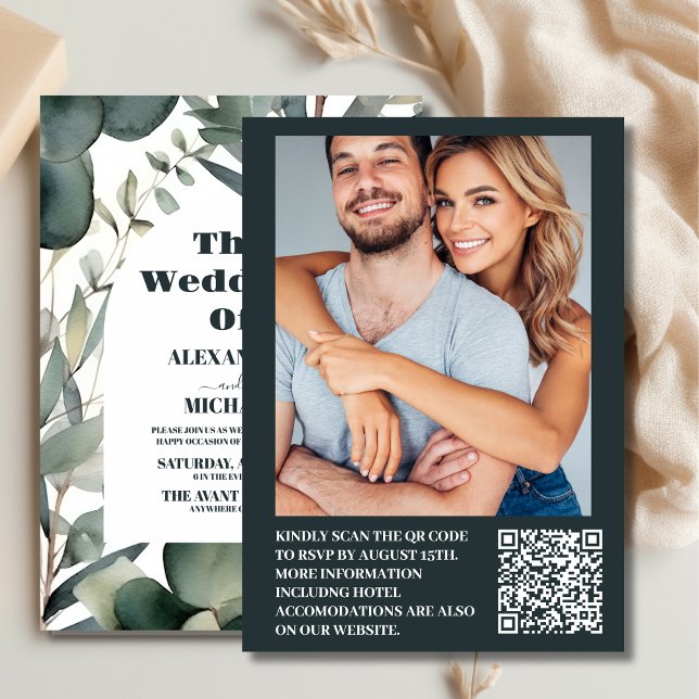 Foto Watercolor Greenery Eucalyptus Wedding Einladung (Von Creator hochgeladen)