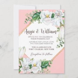 Foto Watercolor Magnolia Blush QR Code Hochzeit Einladung