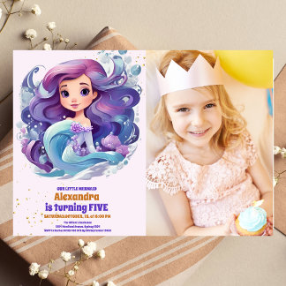 Foto Watercolor Mermaid Birthday Party Einladung