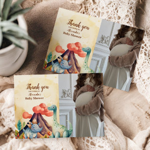 Foto Watercolor Niedlich Dinosaurier Greenery Boy Dankeskarte