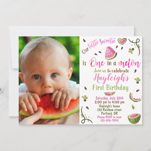 Foto Watermelon Geburtstag Einladung 1. Geburtstag (Vorderseite)