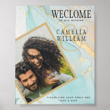 FOTO WEDD WELCOME SIGN Sea Glass Aquamarin Gold Ti
