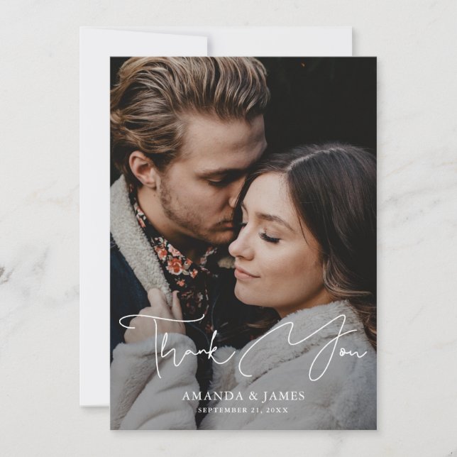 Foto Wedding Dankeschön-Card mit moderner Schrift Dankeskarte (Vorderseite)