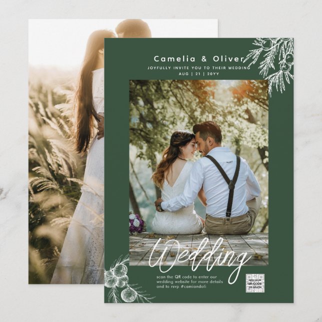 Foto Wedding Einladung JUNIPER GREEN Moderne (Vorne/Hinten)