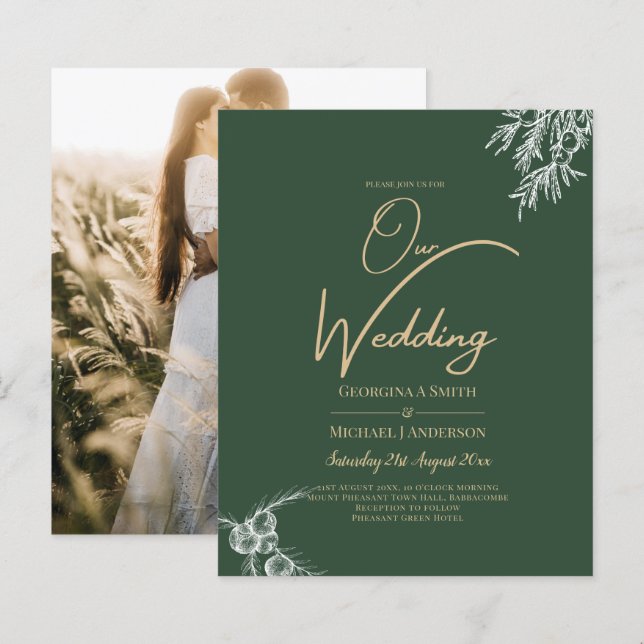 Foto Wedding Einladung JUNIPER GREEN Moderne (Vorne/Hinten)