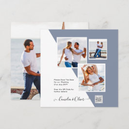 FOTO Wedding Einladung QR Code Retten Datum BLUE