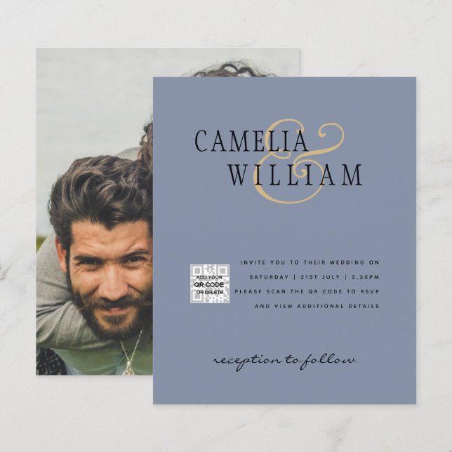 Foto Wedding Einladung QRCode UAWG Dusty Blue (Vorne/Hinten)