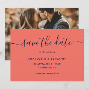 Foto Wedding Elegant Navy Blue und Coral Wedding Ankündigung