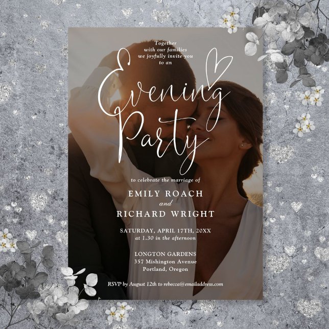 Foto Wedding Elegantes Script Abend Party Einladung (Photo Wedding Elegant Script Evening Party Invitation)