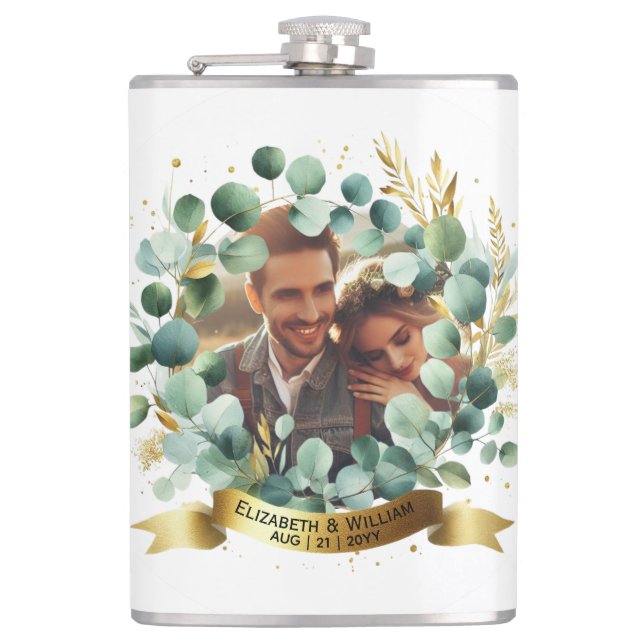 FOTO Wedding Gift Neuvermählte Jubiläumspaare Flachmann (Vorderseite)