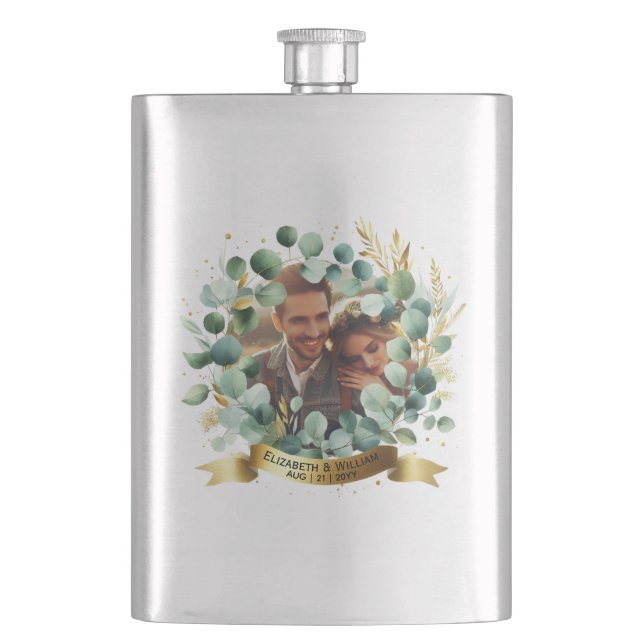 FOTO Wedding Gift Neuvermählte Jubiläumspaare Flachmann (Vorderseite)