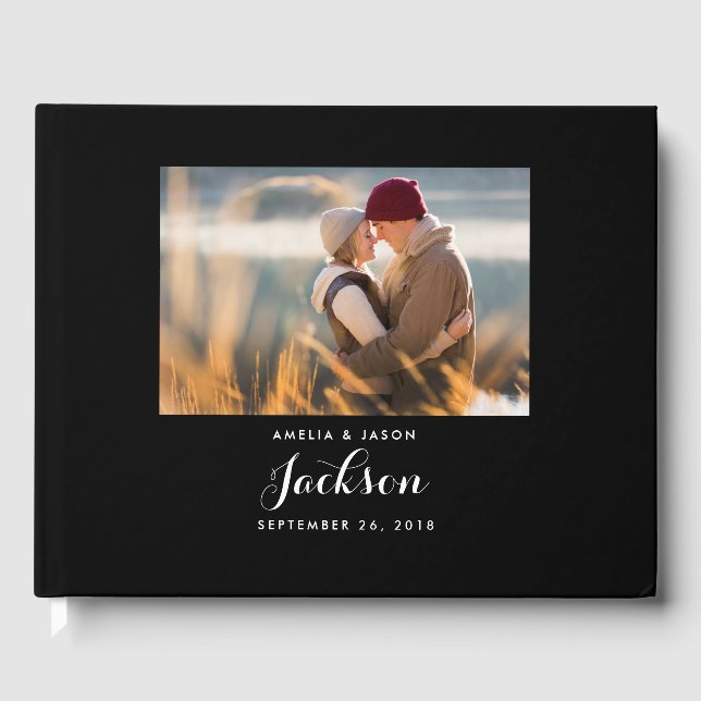 Foto Wedding Guest Book, Black and White Gästebuch (Vorderseite)