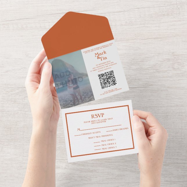 Foto Wedding Invitation QR Code All In One Einladung (Abreißen)