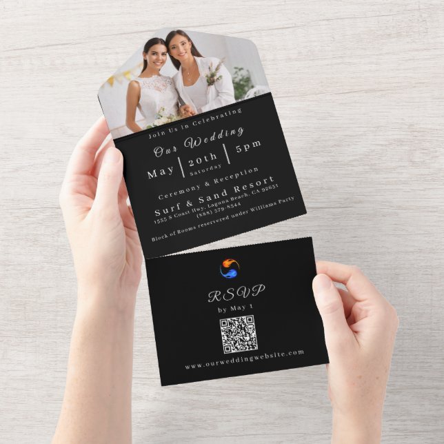 Foto Wedding Invitation-Twin Flames-LGBTQ- All In One Einladung (Abreißen)