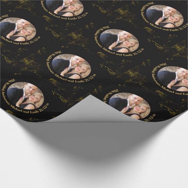 FOTO Wedding Jubiläum GIFT WRAP schwarzes Gold Geschenkpapier (Ecke)