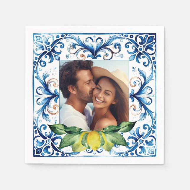 Foto Wedding Napkins Amalfi Tile und Zitronen Serviette (Vorderseite)