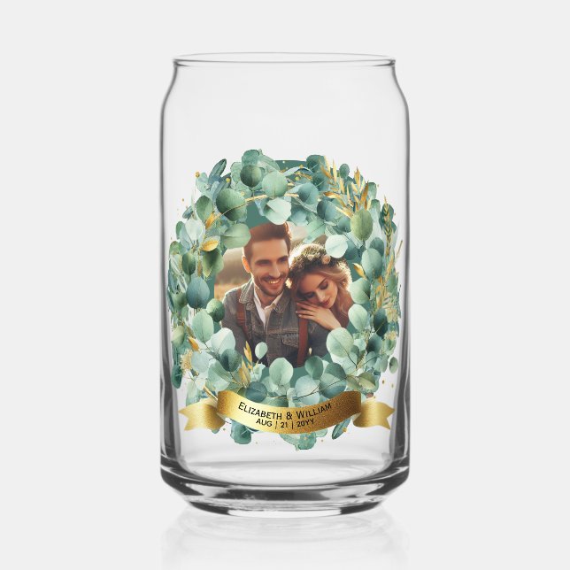 FOTO Wedding Newlyweds Eucalyptus Blätter Geschenk Dosenglas (Vorderseite)