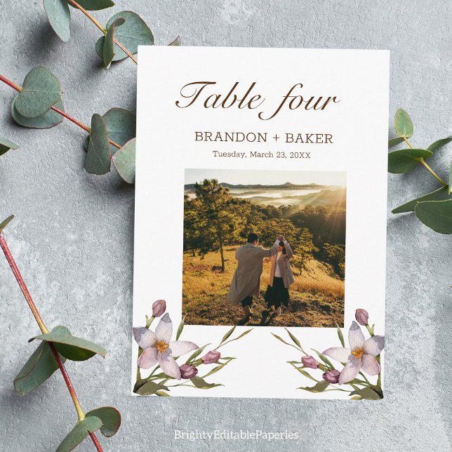 Foto Wedding Pink Blume Tischnummer Card (Von Creator hochgeladen)