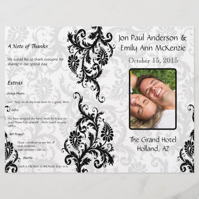 Foto Wedding Program Black Damask (Vorderseite)