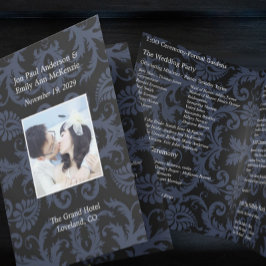 Foto Wedding Program Navy Blue & White Damask