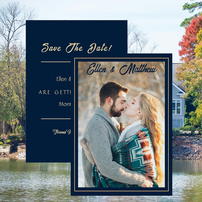 Foto Wedding Save the Date Modern Navy with Gold Einladung (Photo Wedding Save the Date Modern Navy with Gold Invitation)