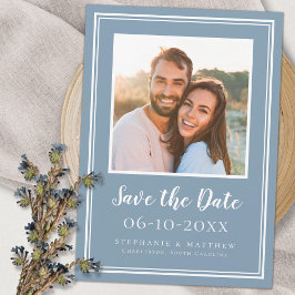 Foto Wedding Verlobung Couple Modern Dusty Blue Save The Date